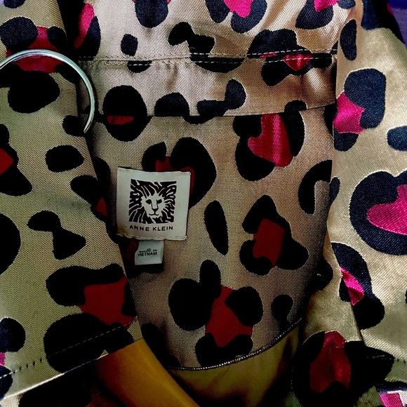 Anne Klein Metallic Red & Black Leopard Print Topper Jacket Coat New - Picture 3 of 3